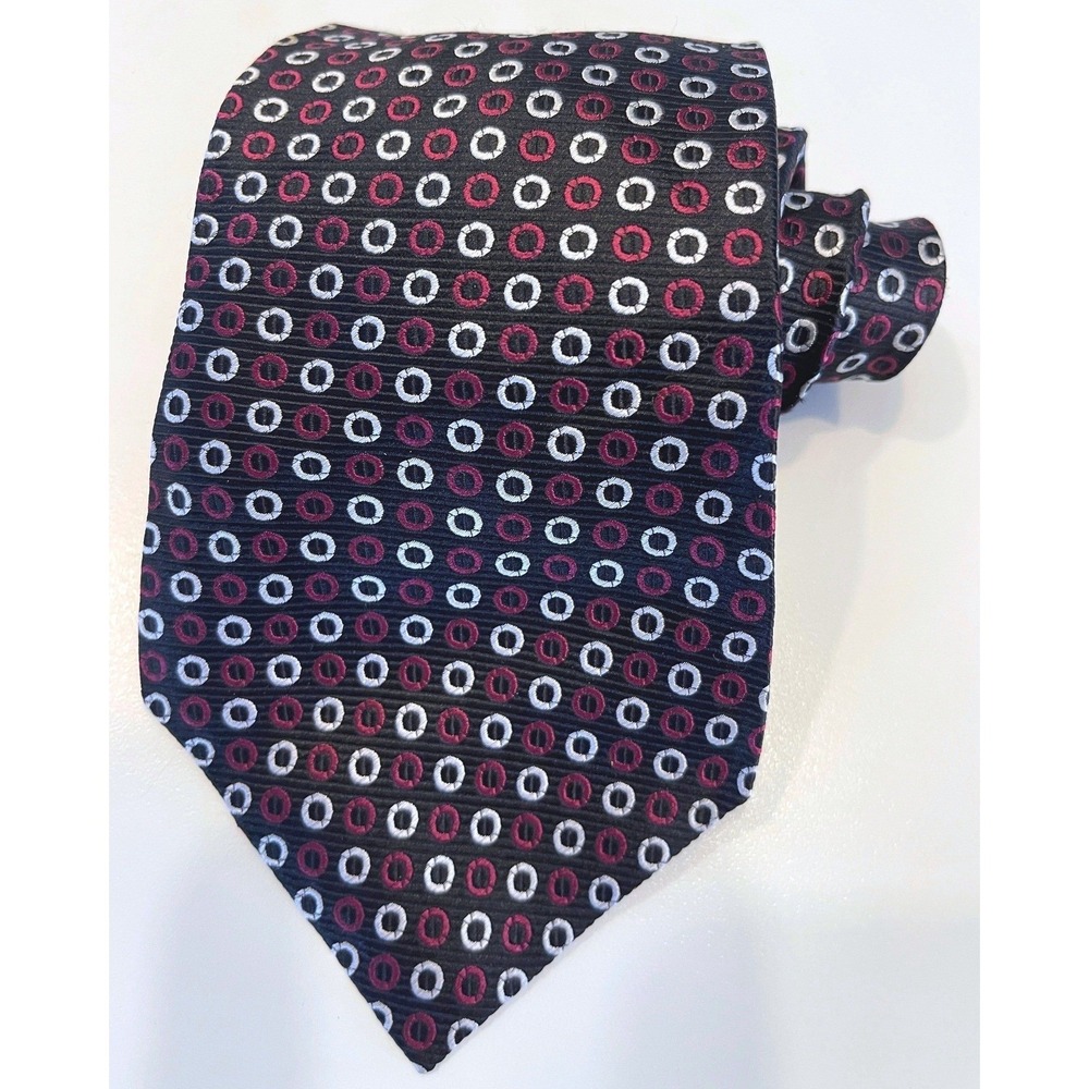 Chaps‎ Mens Silk Tie Burgundy White Circles Pattern